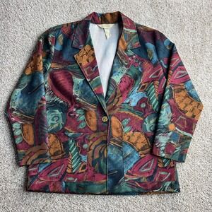 Vintage Blair Boutique Blazer Jacket Womens Large Multicolor Floral Lined USA